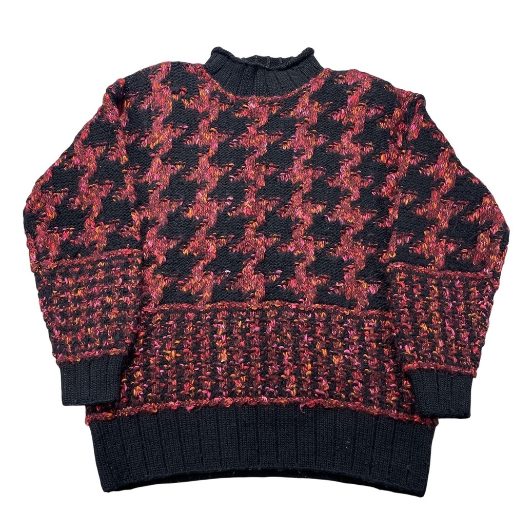Vintage Liz Claiborne Sweater Womens Small‎ Black Check Wool Blend Chunky Knit